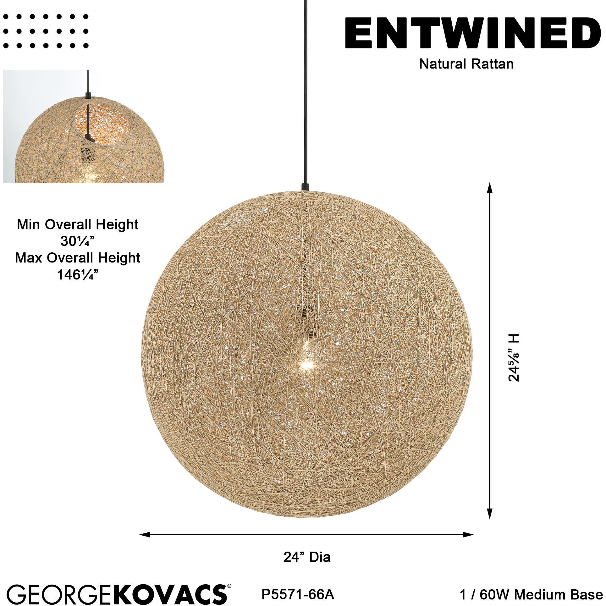 Entwined 1 Light 24 inch Coal Pendant Ceiling Light